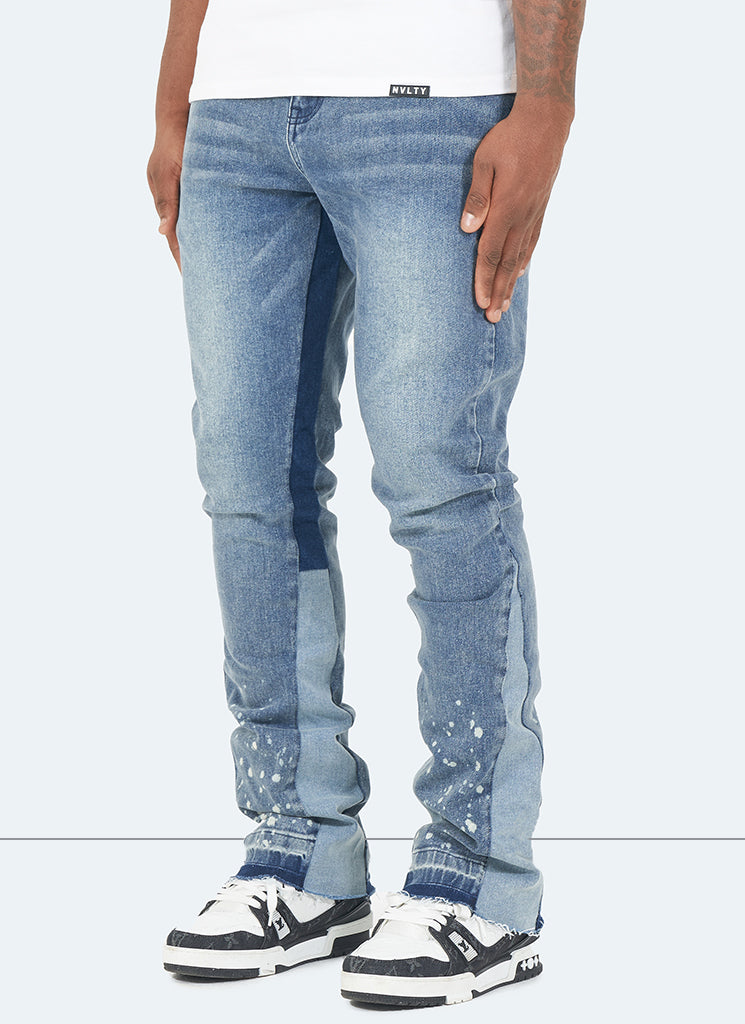 Jean évasé vintage peint - Bleu