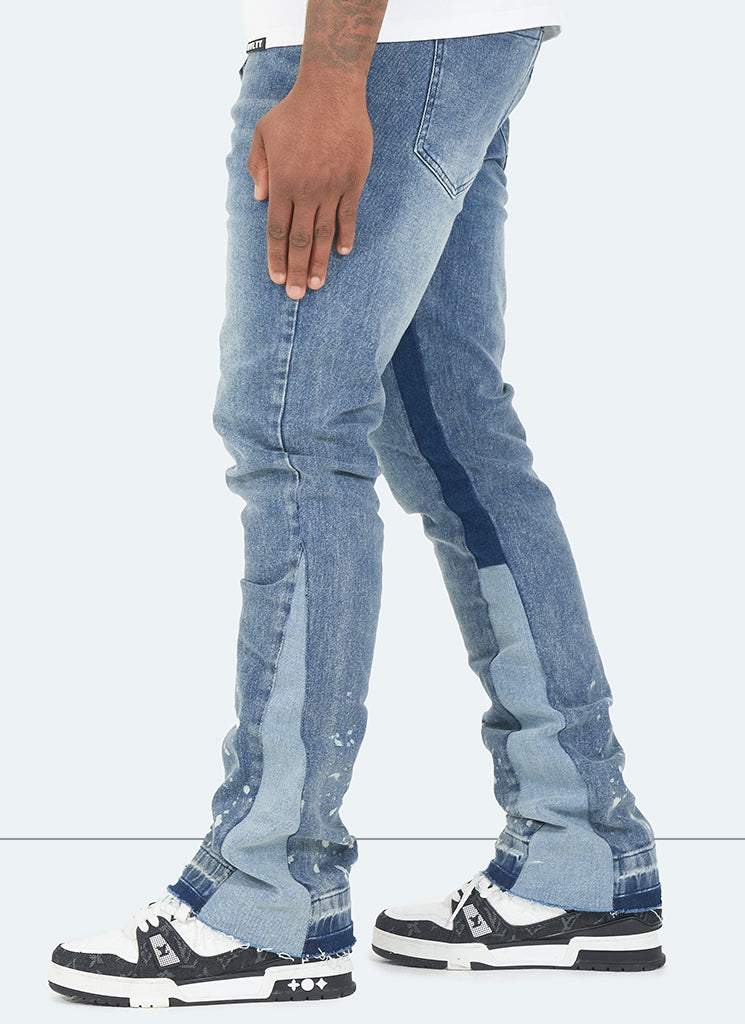 Jean évasé vintage peint - Bleu