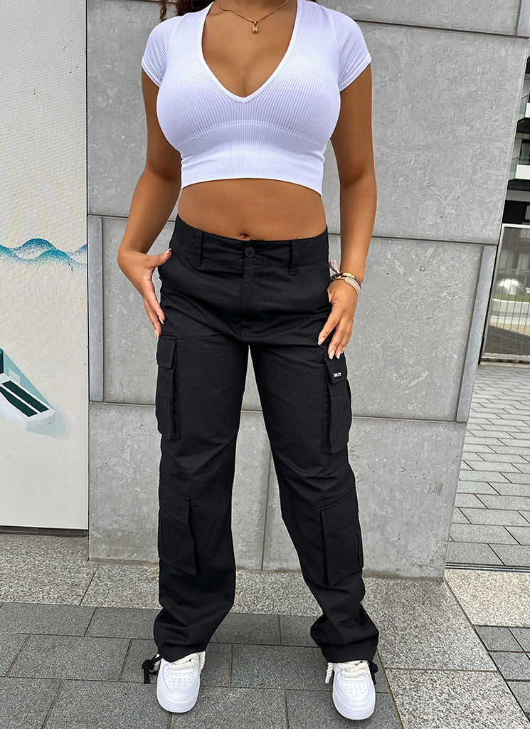 Pantalon cargo vintage à jambes larges - Noir