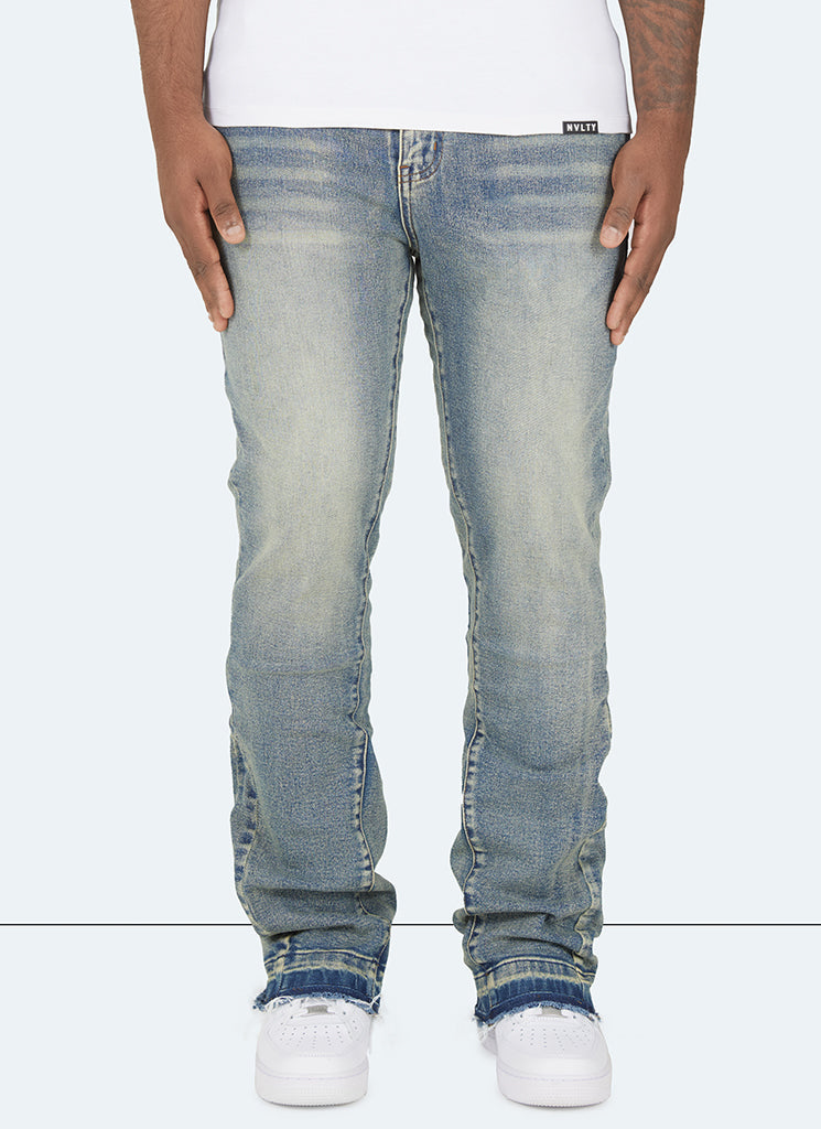 Jean délavé évasé vintage - Bleu