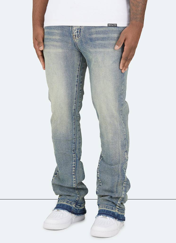 Jean délavé évasé vintage - Bleu
