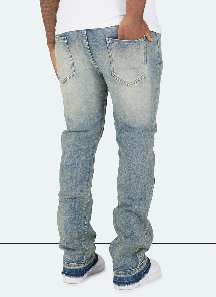 Jean délavé évasé vintage - Bleu