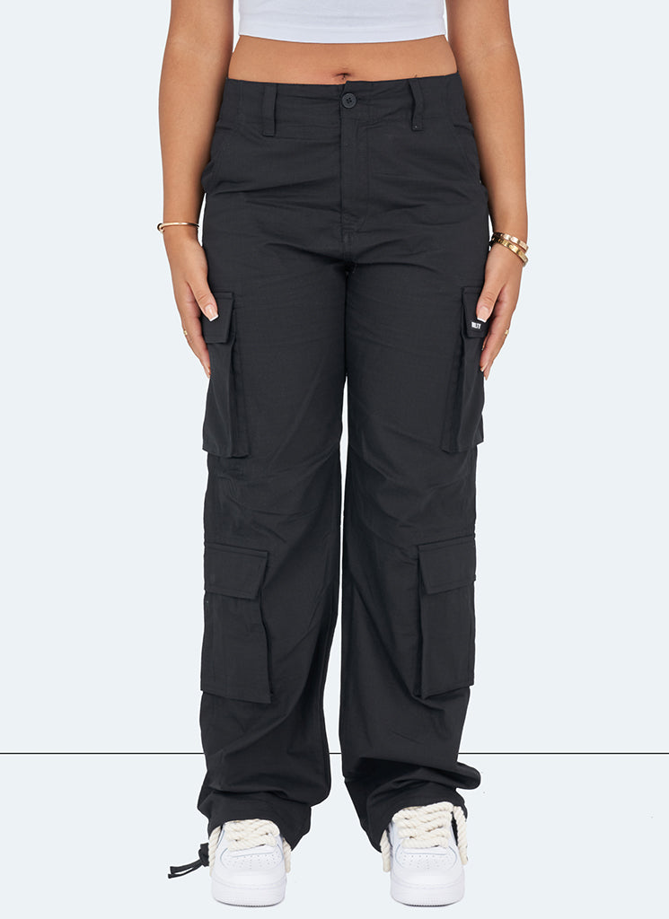 Pantalon cargo vintage à jambes larges - Noir