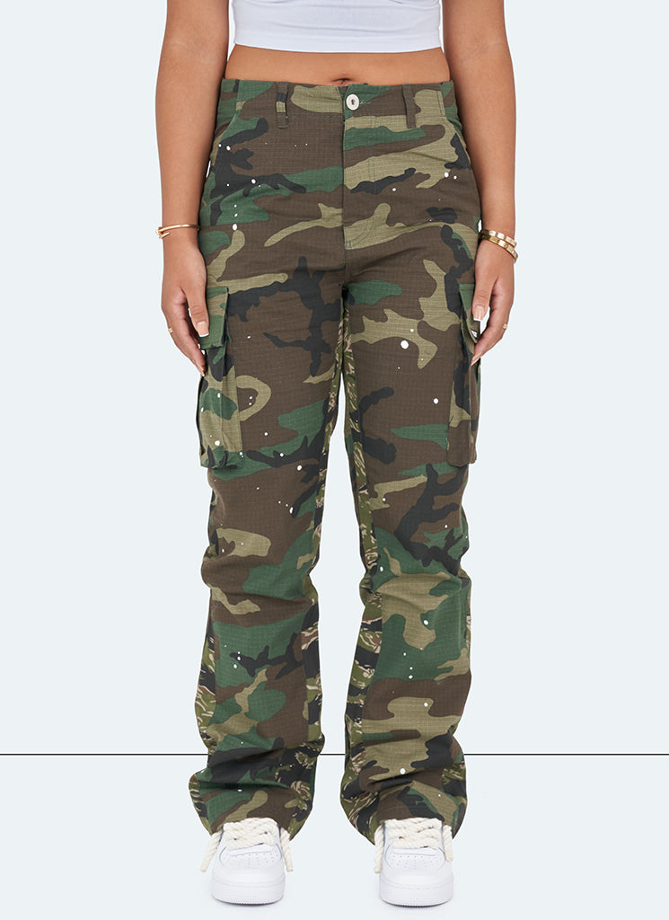 Cargos Flare Vintage - Peinture camouflage 
