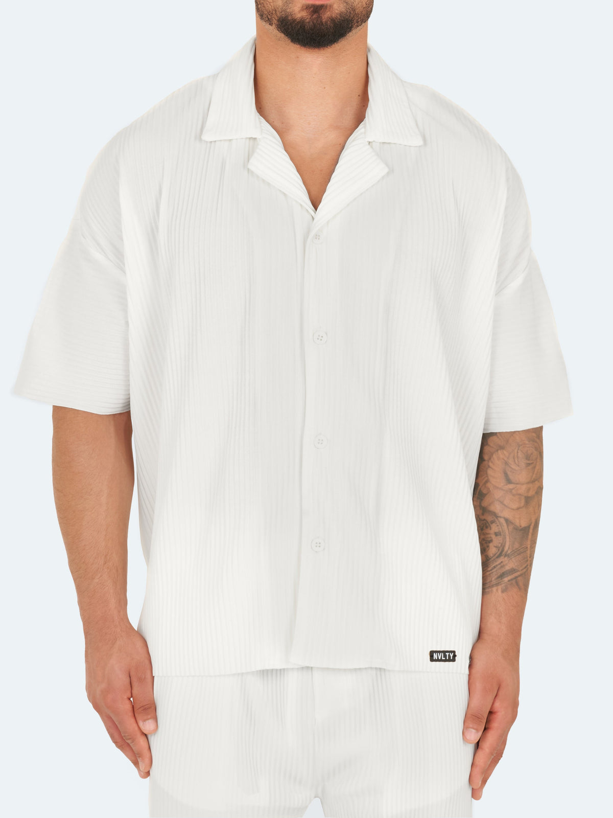 Chemise plissée à épaules tombantes - Blanc