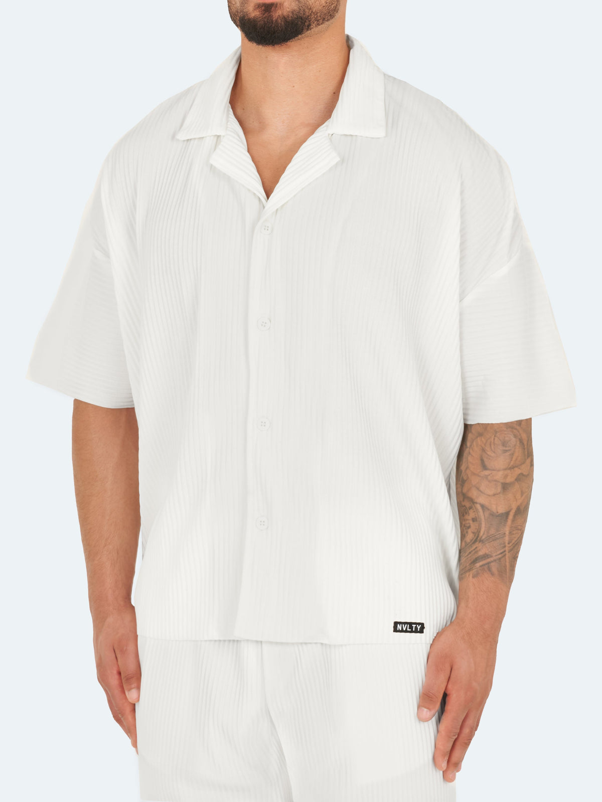 Chemise plissée à épaules tombantes - Blanc