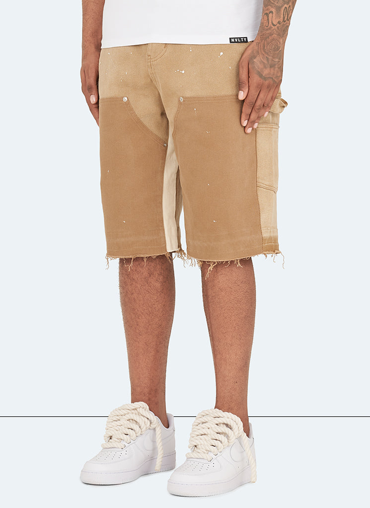 Short en jean vintage Carpenter Paint - Tan délavé