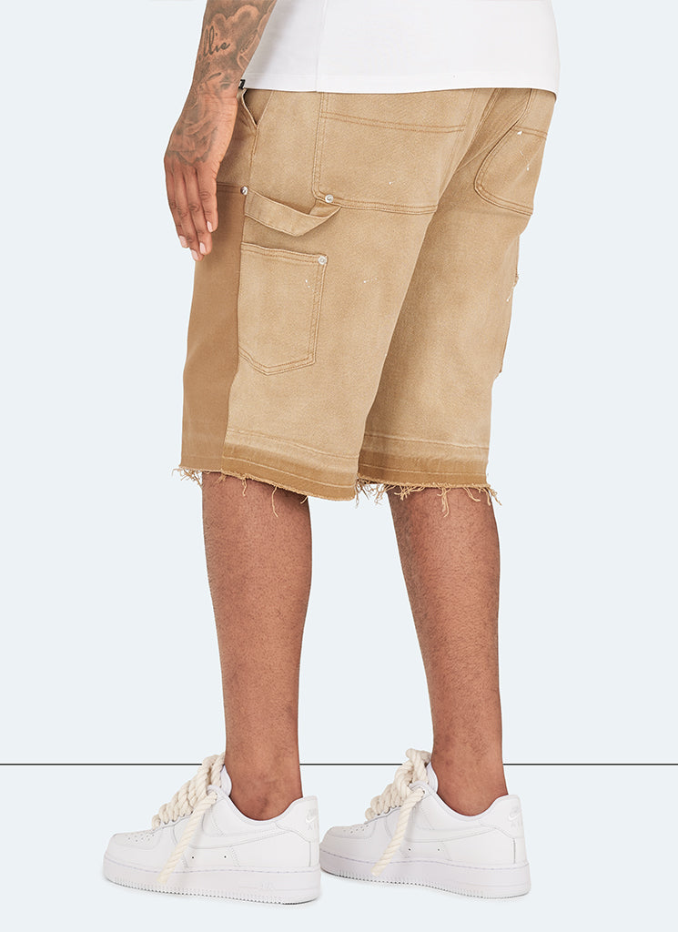 Short en jean vintage Carpenter Paint - Tan délavé