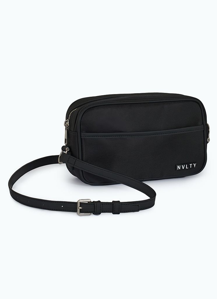 Sac bandoulière zippé avec logo - Noir