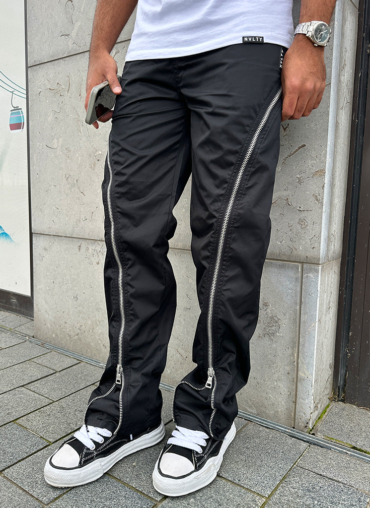 Pantalon évasé en nylon avec fermeture éclair - Noir